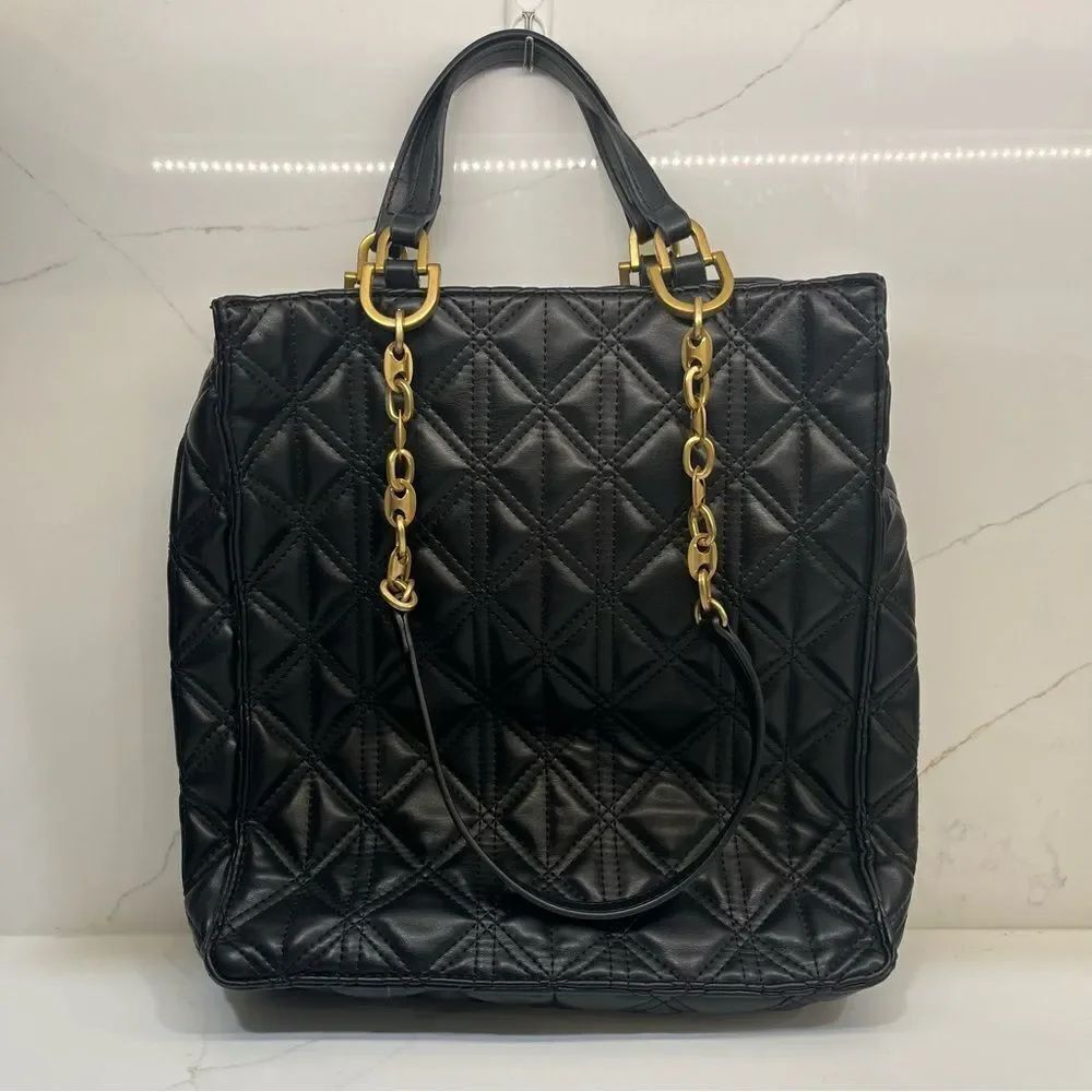 Zara Black Quilted Tote with Gold Chain